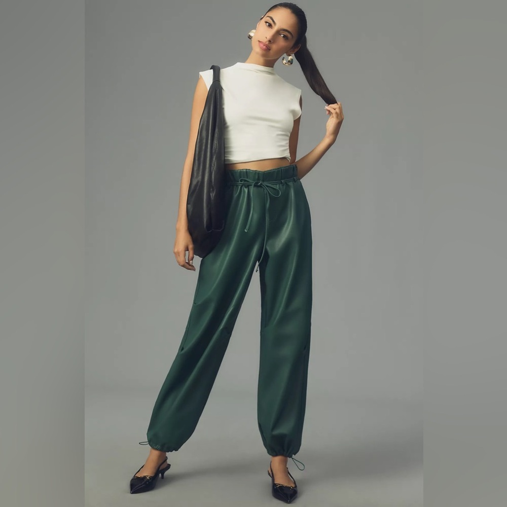Pilcro Anthropologie Faux Leather Soft Parachute Pants NWT Size L $138